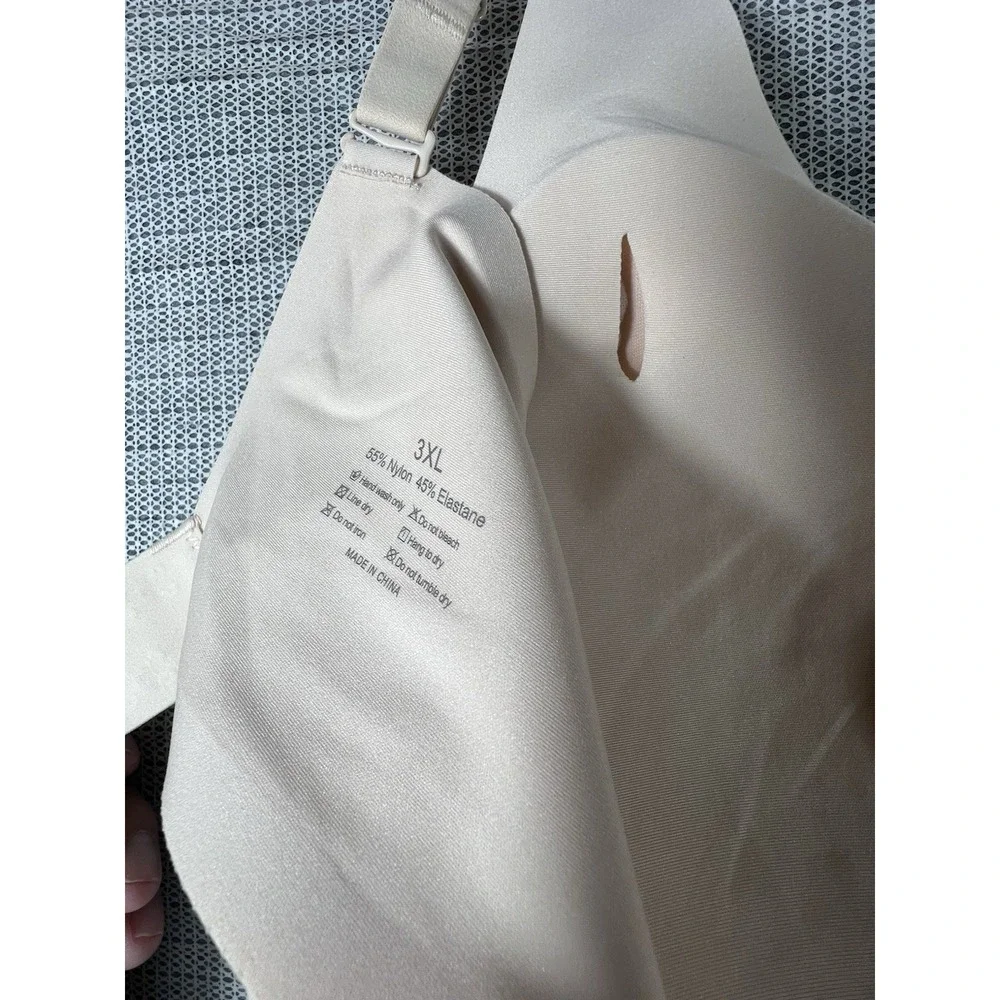 Womens Beige Wireless Padded T-Shirt Bra Adjustable Straps Hook & Eye 3XL